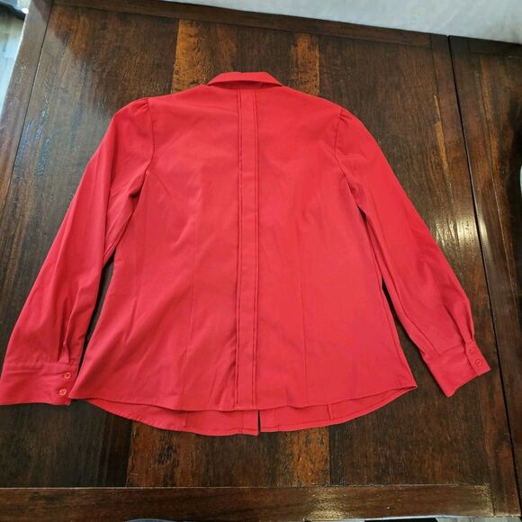 STYLE & CO red ruffle blouse 16 holiday top long sleeve collared workwear office - Picture 3 of 9